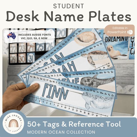 Student Desk Name Plates - Modern Ocean Classroom Decor