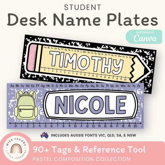 Student Desk Name Plates - Pastel Composition Notebook Classroom Decor