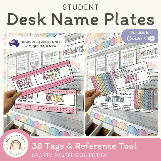 Student Desk Name Plates - Spotty Pastel Classroom Decor - Miss Jacobs Little Learners