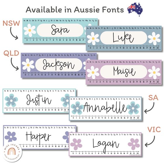 Student Desk Plates & Supply Labels | Daisy Gingham Pastels Classroom Decor - Miss Jacobs Little Learners