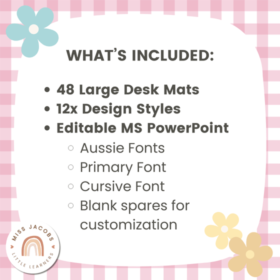 Student Desk Plates & Supply Labels | Daisy Gingham Pastels Classroom Decor - Miss Jacobs Little Learners