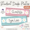 Student Desk Plates & Supply Labels | Daisy Gingham Pastels Classroom Decor - Miss Jacobs Little Learners