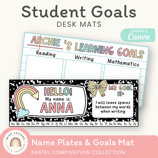 Student Goals Desk Mat - Pastel Composition Notebook Classroom Decor