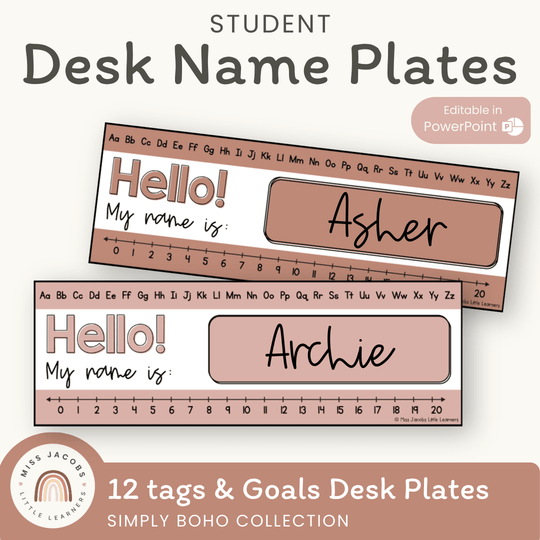 STUDENT NAME & GOALS PLATES | SIMPLE BOHO | EDITABLE