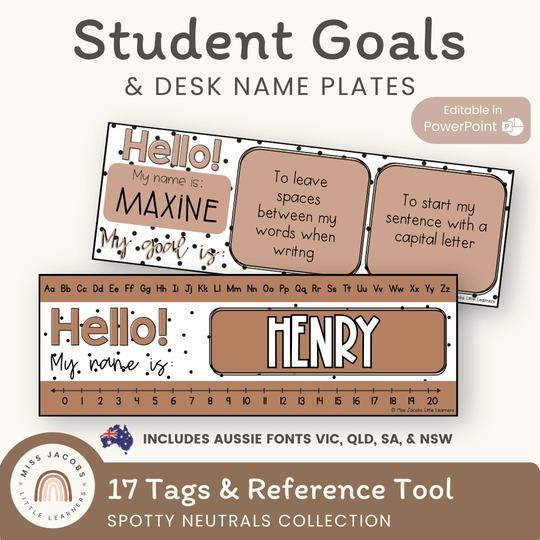 STUDENT NAME & GOALS PLATES | SPOTTY NEUTRALS | EDITABLE