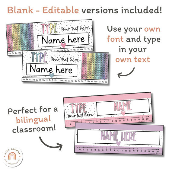 Student Name Plates | Spotty Pastels Editable Desk Helper with Math Tools - Miss Jacobs Little Learners