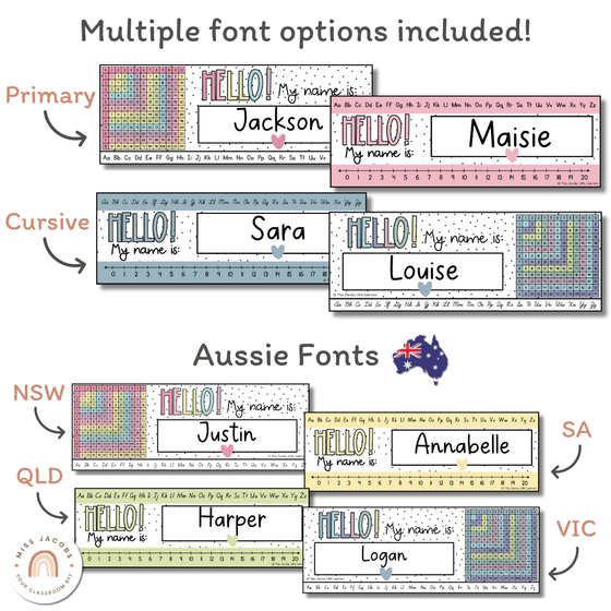 Student Name Plates | Spotty Pastels Editable Desk Helper with Math Tools - Miss Jacobs Little Learners