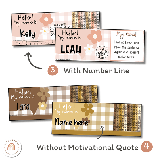 Student Name Tags & Goals Desk Plates | Alphabet & Numberline | Daisy Gingham | Editable - Miss Jacobs Little Learners