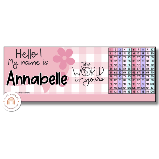 Student Name Tags & Goals Desk Plates | Daisy Gingham Pastels Classroom Decor | Editable - Miss Jacobs Little Learners