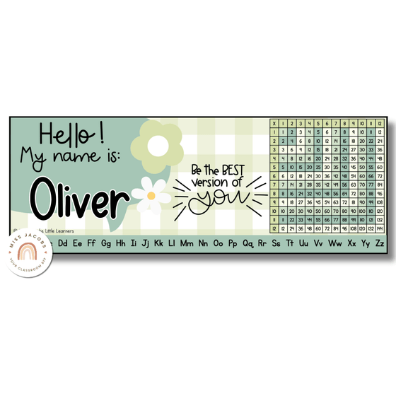 Student Name Tags & Goals Desk Plates | Daisy Gingham Pastels Classroom Decor | Editable - Miss Jacobs Little Learners