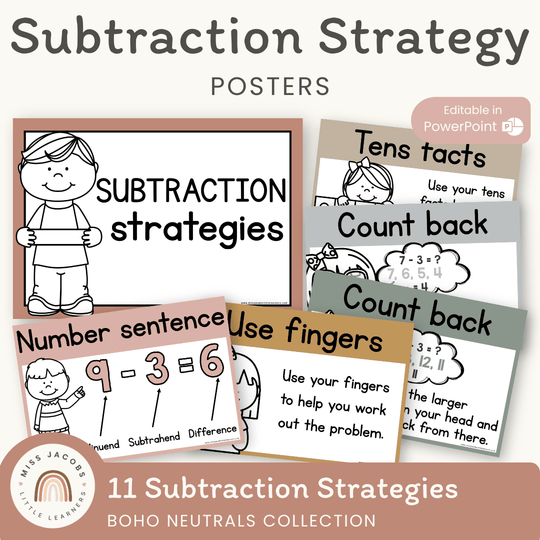Subtraction Strategies Posters - Boho Neutrals Classroom Theme
