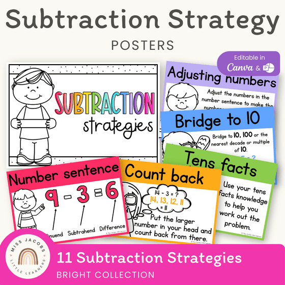 Subtraction Strategies Posters - Bright Theme - Miss Jacobs Little Learners