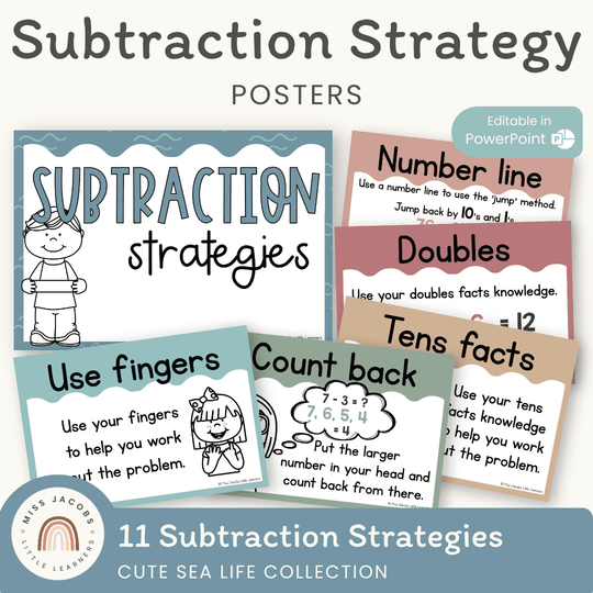 Subtraction Strategies Posters - Cute Sea Life Classroom Decor