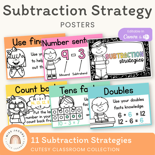Subtraction Strategies Posters - Cutesy Classroom Decor