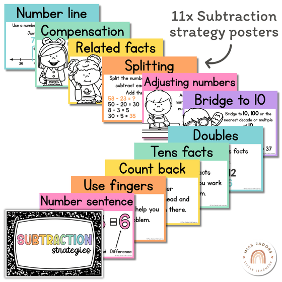 Subtraction Strategies Posters - Cutesy Classroom Decor - Miss Jacobs Little Learners