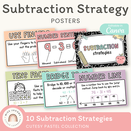 Subtraction Strategies Posters - Cutesy Pastel Math Decor