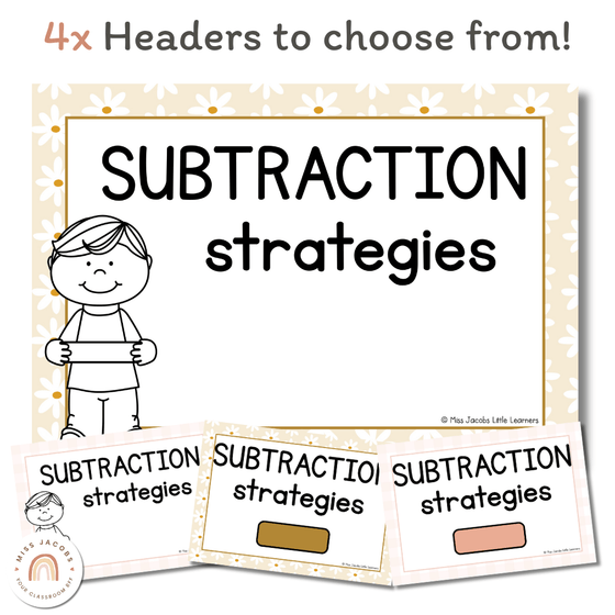 Subtraction Strategies Posters | Daisy Gingham Neutrals Math Classroom Decor - Miss Jacobs Little Learners