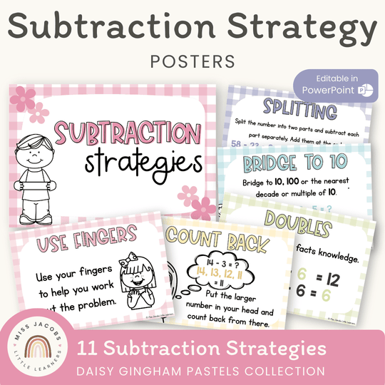 Subtraction Strategies Posters - Daisy Gingham Pastels Theme
