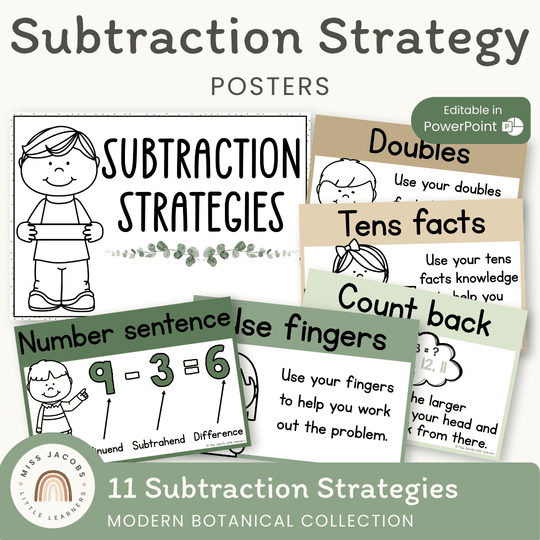 Subtraction Strategies Posters - Modern Botanical Theme