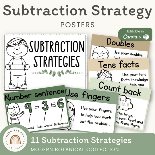 Subtraction Strategies Posters - Modern Botanical Theme