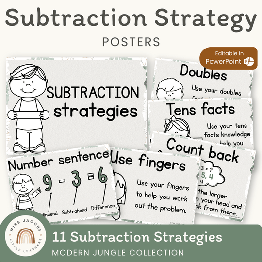 Subtraction Strategies Posters - Modern Jungle Classroom Decor