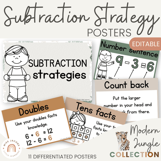 Subtraction Strategies Posters - Modern Jungle Earthy Theme