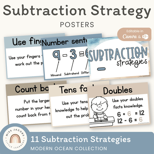 Subtraction Strategies Posters - Modern Ocean Classroom Decor
