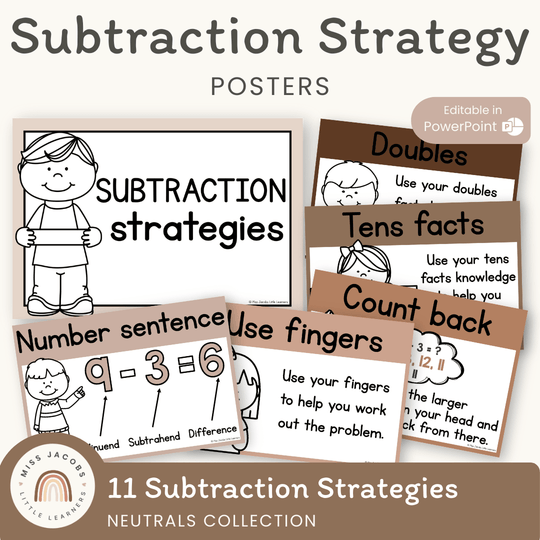 Subtraction Strategies Posters | Ombre Neutral Math Classroom Decor