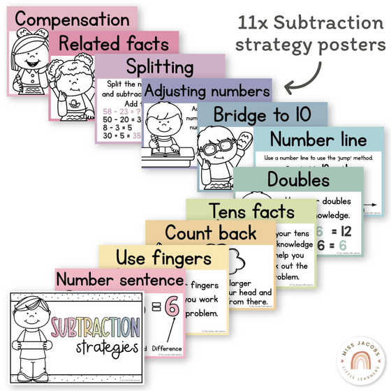 Subtraction Strategies Posters - Pastel Classroom Theme - Miss Jacobs Little Learners