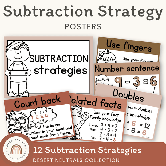 Subtraction Strategy Posters | DESERT NEUTRALS | Boho Vibes Classroom Decor