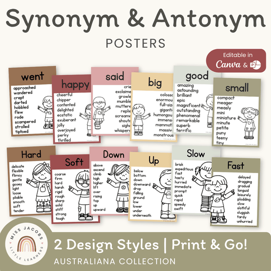 Synonym and Antonym Posters - Australiana English Decor