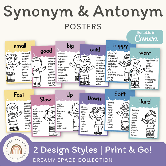 Synonym and Antonym Posters - Dreamy Space English Decor