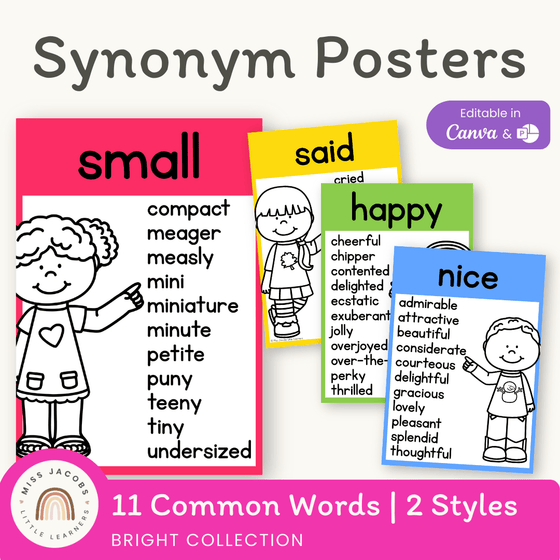 Synonym Posters - Bright Theme - Miss Jacobs Little Learners