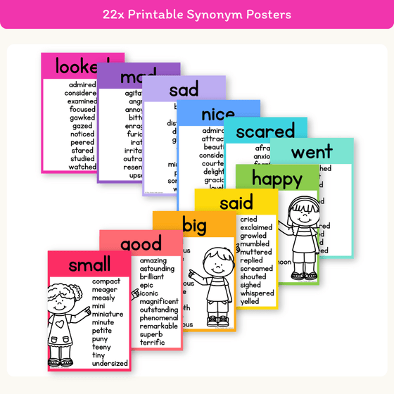 Synonym Posters - Bright Theme - Miss Jacobs Little Learners
