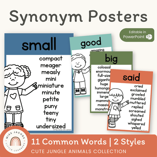 Synonym Posters - Cute Jungle Animals Theme