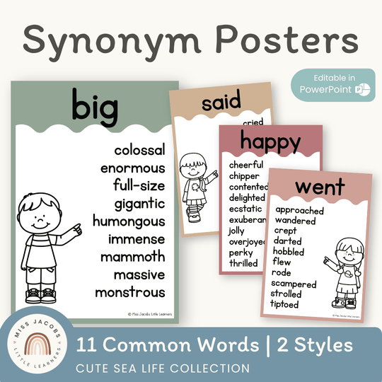 Synonym Posters - Cute Sea Life Classroom Decor