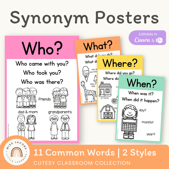 Synonym Posters - Cutesy Classroom Decor