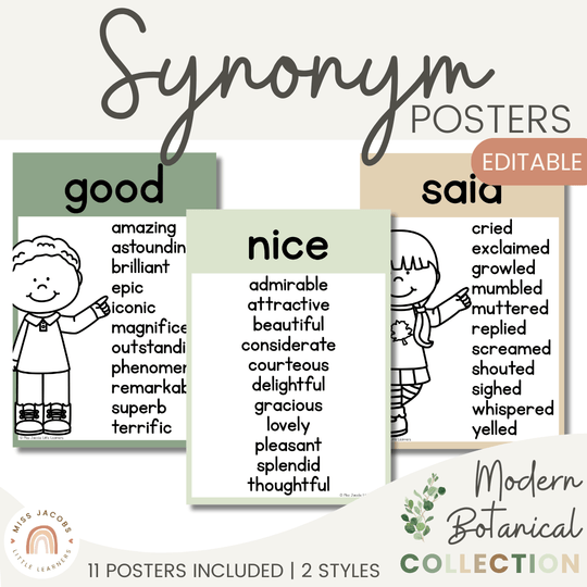 Synonym Posters - Modern Botanical Classroom Decor