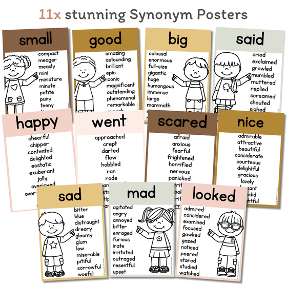 Synonym Posters | Modern Daisy Gingham Neutrals English Classroom Decor - Miss Jacobs Little Learners