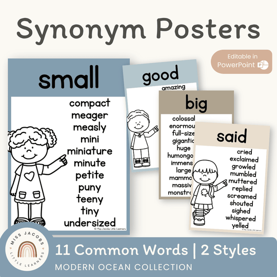 Synonym Posters - Modern Ocean Classroom Decor