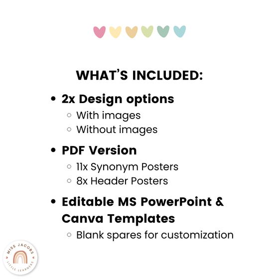 Synonym Posters - Pastel Classroom Theme - Miss Jacobs Little Learners