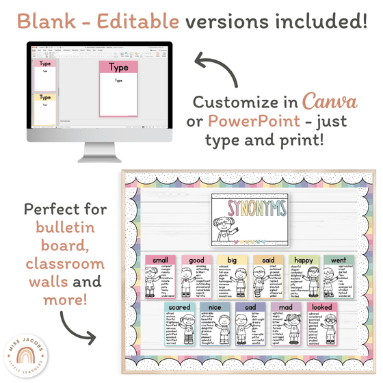 Synonym Posters - Pastel Classroom Theme - Miss Jacobs Little Learners