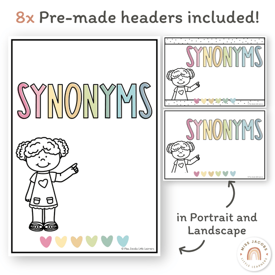 Synonym Posters - Pastel Classroom Theme - Miss Jacobs Little Learners