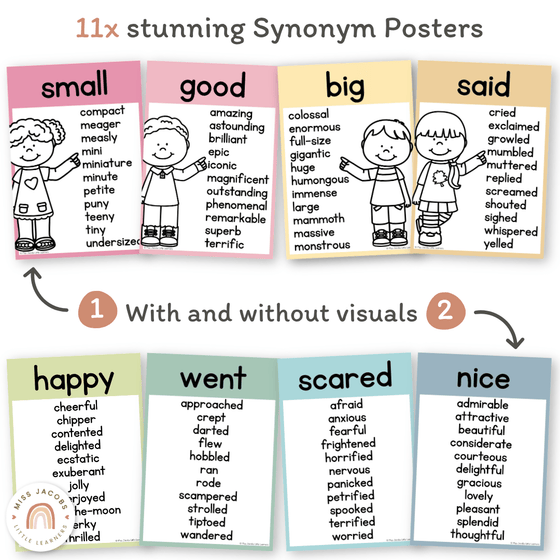 Synonym Posters - Pastel Classroom Theme - Miss Jacobs Little Learners
