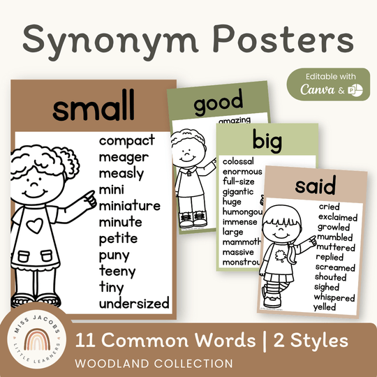 Synonym Posters - Woodland Theme Classroom Decor