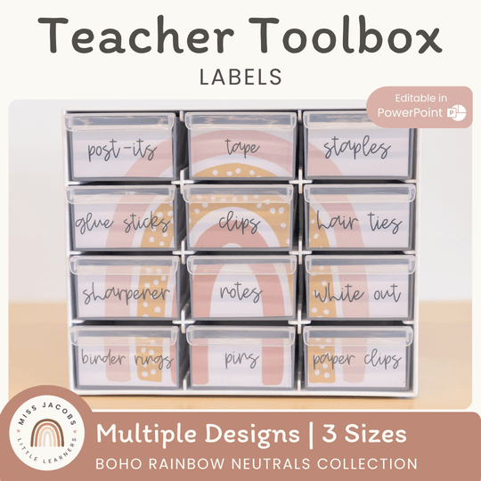 Teacher Toolbox Labels - Boho Rainbow Neutrals Decor