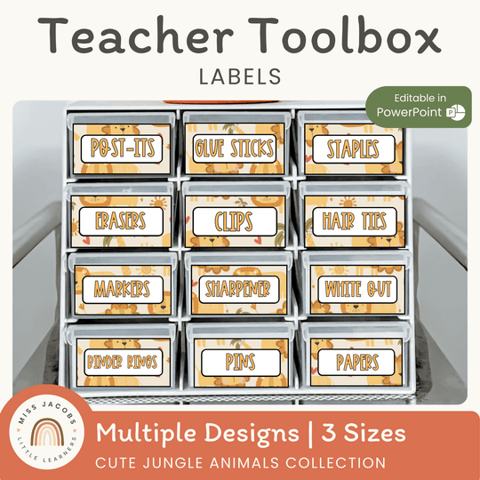 Teacher Toolbox Labels - Cute Jungle Animals Decor