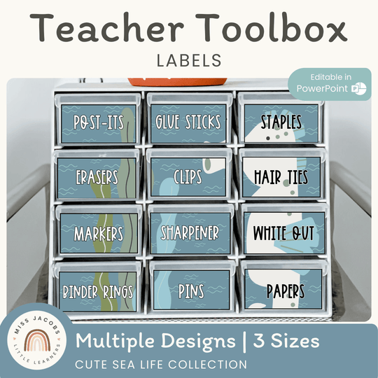 Teacher Toolbox Labels - Cute Sea Life Decor