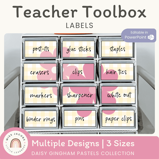 Teacher Toolbox Labels - Daisy Gingham Pastels Decor