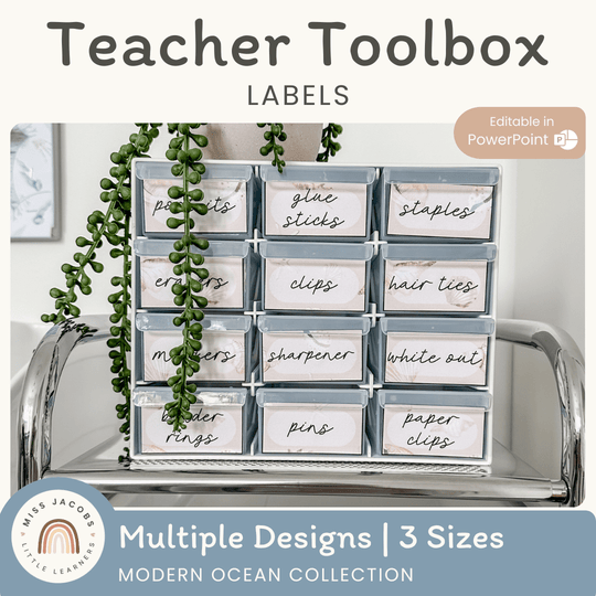 Teacher Toolbox Labels - Modern Ocean Classroom Decor